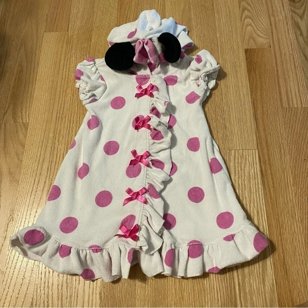 Minnie Mouse Polka Dot Terry Cloth Beach Swim Cover Up Sz 3T White Pink